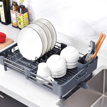 Lade das Bild in den Galerie-Viewer, Abtropfgestell, Erweiterbar Geschirrabtropfgestell, Edelstahl Abtropfgestell Geschirr mit Utensilienhalter Becherhalter für Küchentheke Spüle Organizer(Schwarz)

