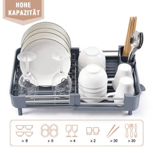 Lade das Bild in den Galerie-Viewer, Abtropfgestell, Erweiterbar Geschirrabtropfgestell, Edelstahl Abtropfgestell Geschirr mit Utensilienhalter Becherhalter für Küchentheke Spüle Organizer(Schwarz)
