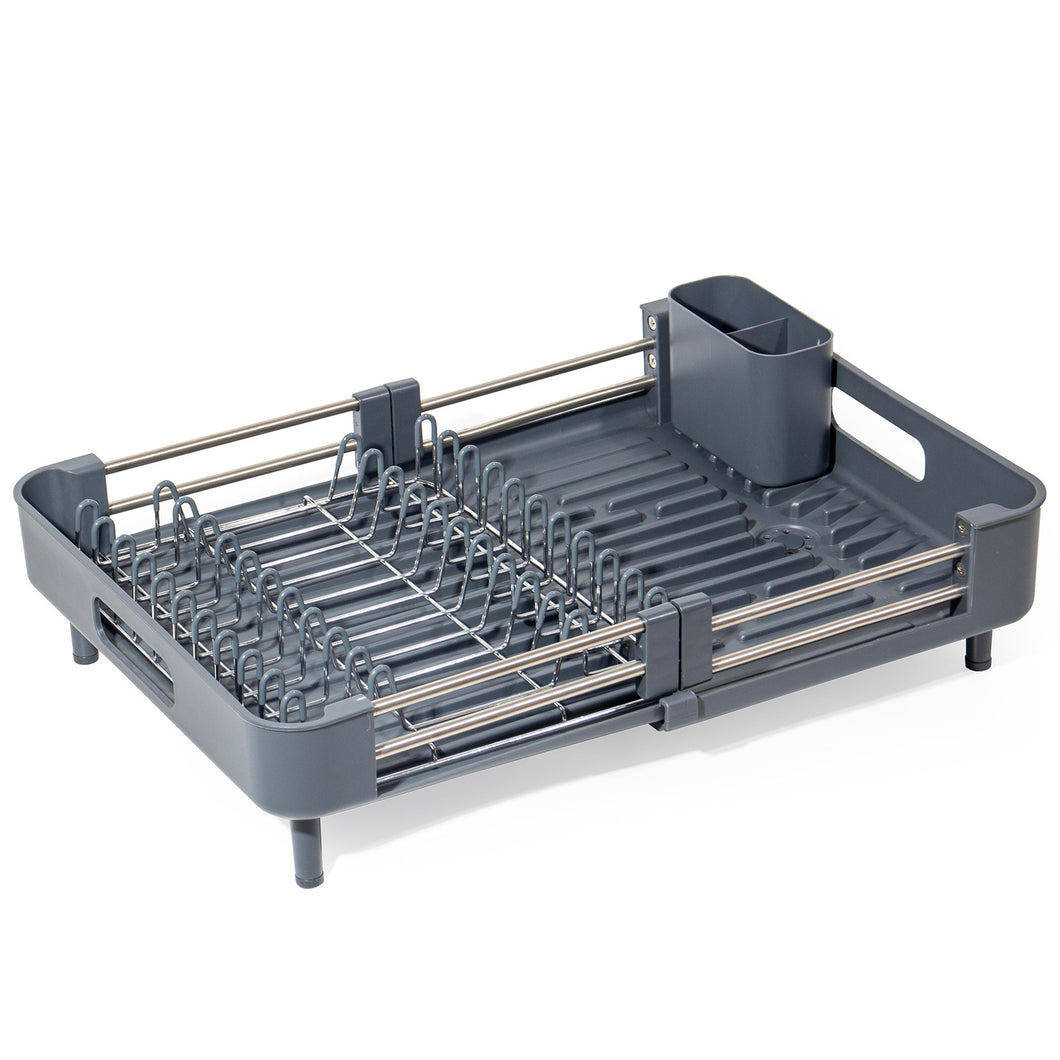 Abtropfgestell, Erweiterbar Geschirrabtropfgestell, Edelstahl Abtropfgestell Geschirr mit Utensilienhalter Becherhalter für Küchentheke Spüle Organizer(Schwarz)
