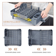 Lade das Bild in den Galerie-Viewer, Abtropfgestell, Erweiterbar Geschirrabtropfgestell, Edelstahl Abtropfgestell Geschirr mit Utensilienhalter Becherhalter für Küchentheke Spüle Organizer(Schwarz)

