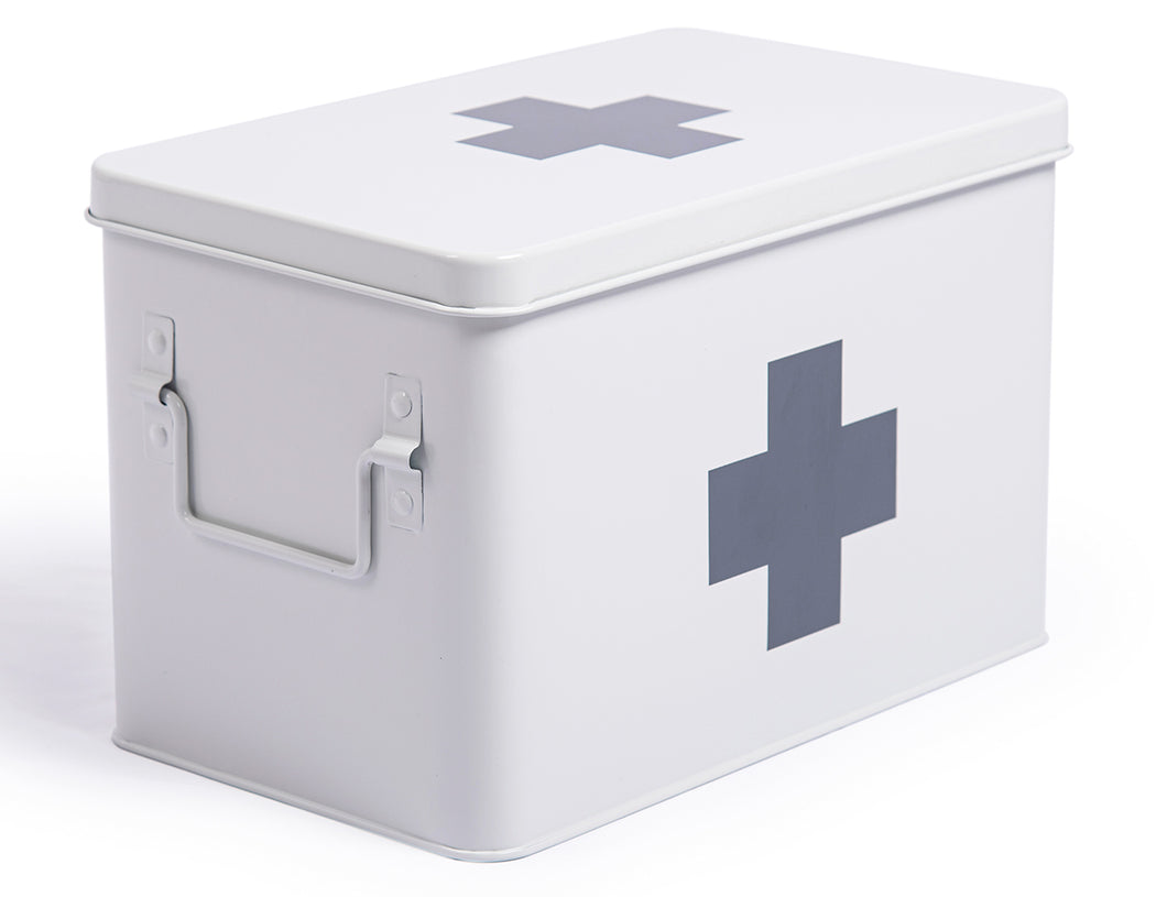 Medizin Box Metall, Erste Hilfe Kasten Koffer Schrank, Arzneischrank Medizinkoffer Retro, Medizinschrank,32 * 19 * 20 cm Weiß-32cm