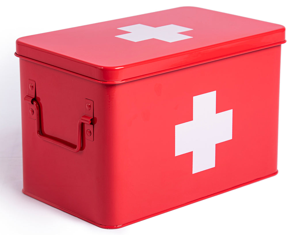 Medizin Box Metall, Erste Hilfe Kasten Koffer Schrank, Arzneischrank Medizinkoffer Retro, Medizinschränke Groß XXL, 32 * 19 * 20 cm Rot-32cm
