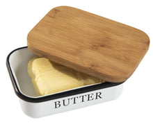 Lade das Bild in den Galerie-Viewer, Butter Dish aus Edelstahl, Butterdose aus Edelstahl oder Boraxglas gefertigt mit edlem nachhaltigem natürlicher Deckel,Holzdeckel
