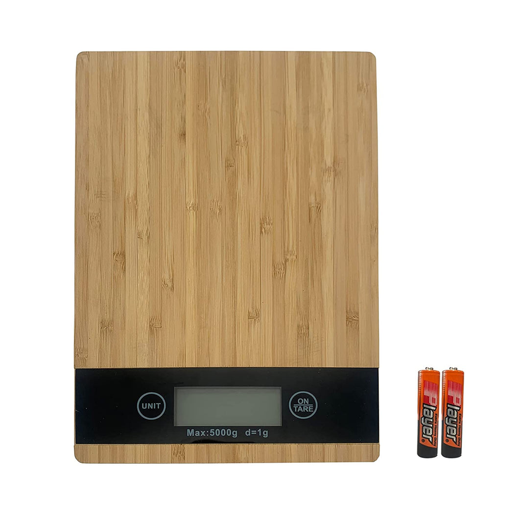 Digitale Küchenwaage aus Bambus bis 5kgs|D=1g,elektronische Haushaltswaage, das große LCD-Display (Bambus01)
