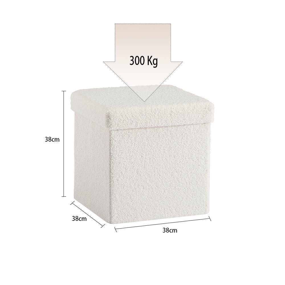 Sitzhocker Sitzwürfel mit Stauraum Fußbank Truhen Aufbewahrungsbox faltbar belastbar bis 300 kg, Deckel abnehmbar, 38 x 38 x 38 cm Plüschstoff