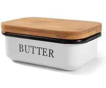Lade das Bild in den Galerie-Viewer, Butter Dish aus Edelstahl, Butterdose aus Edelstahl oder Boraxglas gefertigt mit edlem nachhaltigem natürlicher Deckel,Holzdeckel
