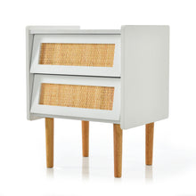 Lade das Bild in den Galerie-Viewer, Nachttisch Nachtschrank Beistelltisch, Nchtkommode mit 2 Schubladen, Natürlich Rattan,Schubladenfronten aus Rattangeflecht (1PC)
