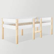 Lade das Bild in den Galerie-Viewer, Bett Kinderbett mit Rausfallschutz, Kiefer-Vollholz-90x200 cm-Weiß &amp; Eiche
