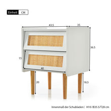 Lade das Bild in den Galerie-Viewer, Nachttisch Nachtschrank Beistelltisch, Nchtkommode mit 2 Schubladen, Natürlich Rattan,Schubladenfronten aus Rattangeflecht (1PC)
