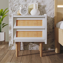 Lade das Bild in den Galerie-Viewer, Nachttisch Nachtschrank Beistelltisch, Nchtkommode mit 2 Schubladen, Natürlich Rattan,Schubladenfronten aus Rattangeflecht (1PC)
