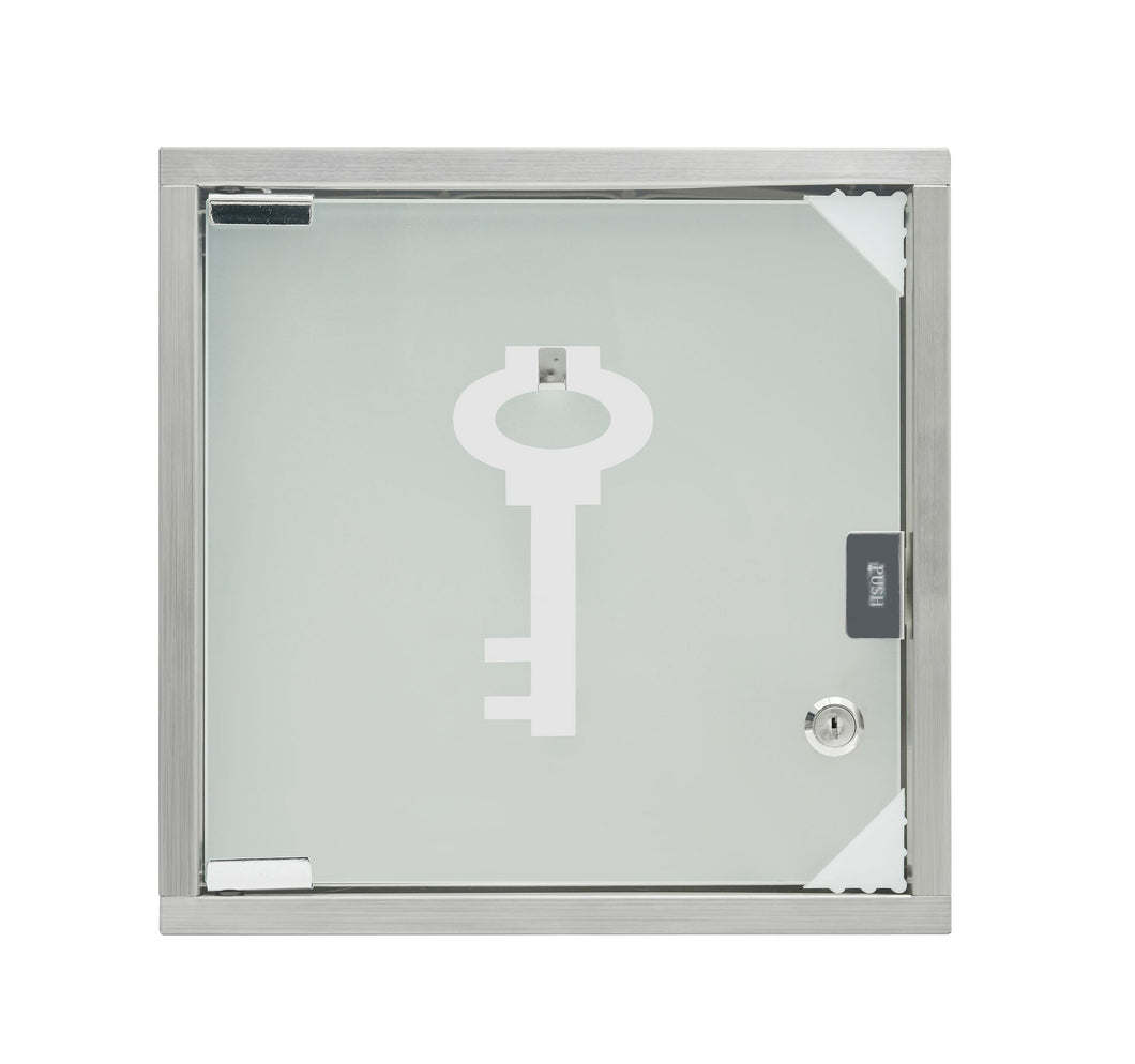 Schlüsselkästen«, aus Edelstahl. abschließbare Tür mit 2 Schlüsseln und 8 Haken