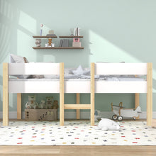 Lade das Bild in den Galerie-Viewer, Bett Kinderbett mit Rausfallschutz, Kiefer-Vollholz-90x200 cm-Weiß &amp; Eiche
