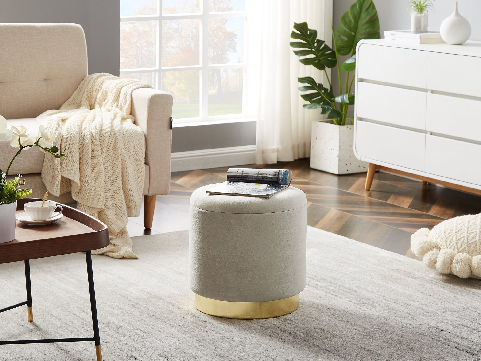 Hocker Zylindrischer Samthocker mit Stauraum rund, Polsterhocker klein – Zedelmaier Shop