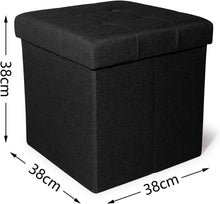 Lade das Bild in den Galerie-Viewer, Sitzhocker mit Stauraum, Fußhocker, Fußbank Truhen Aufbewahrungsbox faltbar belastbar bis 300 kg, Leinen, 38 x 38 x 38 cm(Dunkles Schwarz)
