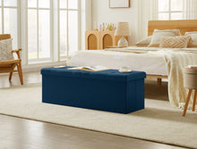 Lade das Bild in den Galerie-Viewer, Sitzbank mit Stauraum Faltbar Sitztruhe belastbar bis 300 kg, Deckel Abnehmbar, 114x38x38 cm Marineblau
