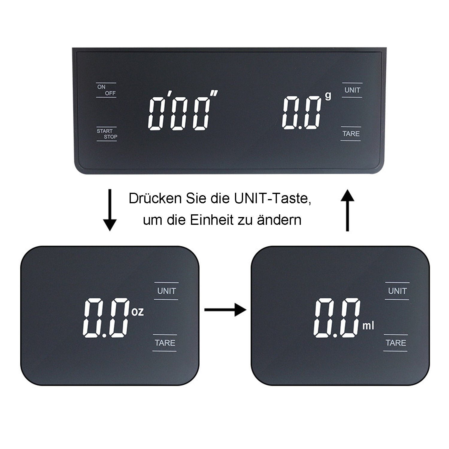 INF Digitale Kaffeewaage mit Timer USB-gesteuert 5kg / 0,1g Küchenwaage  (Max. Tragkraft: 5 kg