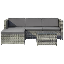 Lade das Bild in den Galerie-Viewer, Polyrattan Lounge-Sofagarnitur, Lounge-Gartenmöbel, Ecksofa, Couchgarnitur mit Sitz- und Rückenkissen, Lounge-Tisch mit Glasplatte, Grau
