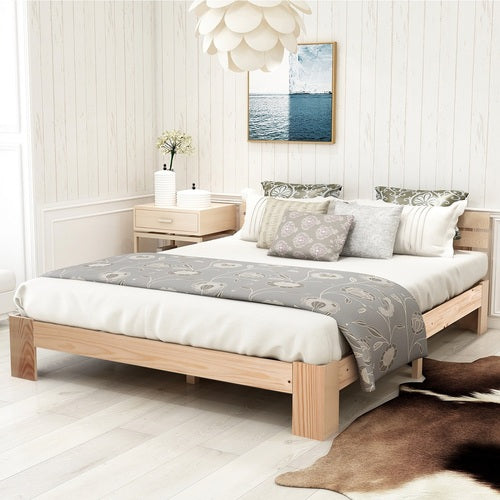 Holzbett Doppelbett mit Kopfteil aus Bettgestell mit Lattenrost-200 x 140 cm Massivholz FSC Massiv Doppelbett als Kieferbett verwendbar