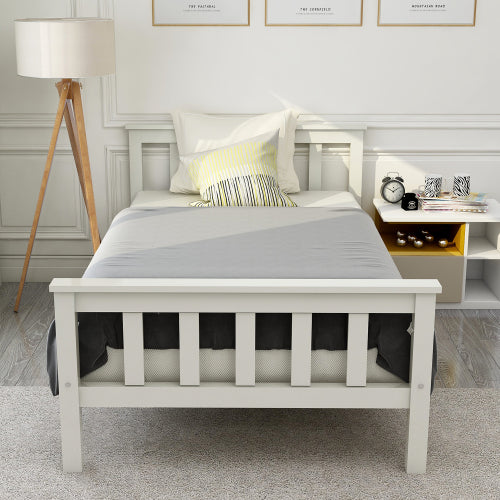 Holzbett Einzelbett aus Bettgestell mit Lattenrost Holzbett mit Kopfteil - 90 x 200 cm Massivholz Kinderbett Jugendbett Kiefer massiv Weiß