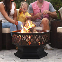 Lade das Bild in den Galerie-Viewer, Feuerstelle mit Grillrost,Feuerschale mit Funkenschutz Fire Pit für BBQ,Heizung,Garten Terrasse Metall Feuerkorb3in1Feuerstelle，Hexagonal Feuerstelle
