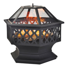 Lade das Bild in den Galerie-Viewer, Feuerstelle mit Grillrost,Feuerschale mit Funkenschutz Fire Pit für BBQ,Heizung,Garten Terrasse Metall Feuerkorb3in1Feuerstelle，Hexagonal Feuerstelle

