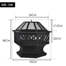 Lade das Bild in den Galerie-Viewer, Feuerstelle mit Grillrost,Feuerschale mit Funkenschutz Fire Pit für BBQ,Heizung,Garten Terrasse Metall Feuerkorb3in1Feuerstelle，Hexagonal Feuerstelle
