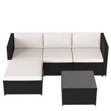 Lade das Bild in den Galerie-Viewer, Polyrattan Lounge-Sofagarnitur, Lounge-Gartenmöbel, Ecksofa, Couchgarnitur mit Sitz- und Rückenkissen, Lounge-Tisch mit Glasplatte, Schwarz

