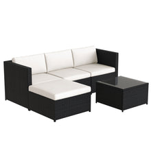 Lade das Bild in den Galerie-Viewer, Polyrattan Lounge-Sofagarnitur, Lounge-Gartenmöbel, Ecksofa, Couchgarnitur mit Sitz- und Rückenkissen, Lounge-Tisch mit Glasplatte, Schwarz
