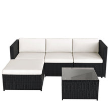 Lade das Bild in den Galerie-Viewer, Polyrattan Lounge-Sofagarnitur, Lounge-Gartenmöbel, Ecksofa, Couchgarnitur mit Sitz- und Rückenkissen, Lounge-Tisch mit Glasplatte, Schwarz
