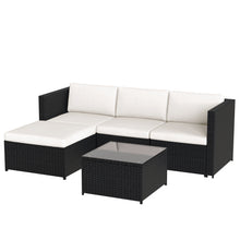 Lade das Bild in den Galerie-Viewer, Polyrattan Lounge-Sofagarnitur, Lounge-Gartenmöbel, Ecksofa, Couchgarnitur mit Sitz- und Rückenkissen, Lounge-Tisch mit Glasplatte, Schwarz
