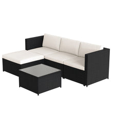 Lade das Bild in den Galerie-Viewer, Polyrattan Lounge-Sofagarnitur, Lounge-Gartenmöbel, Ecksofa, Couchgarnitur mit Sitz- und Rückenkissen, Lounge-Tisch mit Glasplatte, Schwarz
