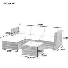 Lade das Bild in den Galerie-Viewer, Polyrattan Lounge-Sofagarnitur, Lounge-Gartenmöbel, Ecksofa, Couchgarnitur mit Sitz- und Rückenkissen, Lounge-Tisch mit Glasplatte, Grau
