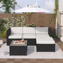 Lade das Bild in den Galerie-Viewer, Polyrattan Lounge-Sofagarnitur, Lounge-Gartenmöbel, Ecksofa, Couchgarnitur mit Sitz- und Rückenkissen, Lounge-Tisch mit Glasplatte, Schwarz
