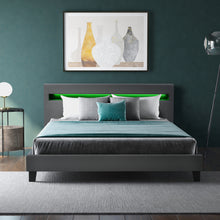 Lade das Bild in den Galerie-Viewer, LED Polsterbett Lattenrost – Kunstleder Bezug &amp; Holz Gestell in grau,inkl. LED-Beleuchtung, Kunstleder &amp; Lattenrost，Jugendbett Bett(140 x 200cm)
