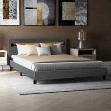 Lade das Bild in den Galerie-Viewer, LED Polsterbett Lattenrost – Kunstleder Bezug &amp; Holz Gestell in grau,inkl. LED-Beleuchtung, Kunstleder &amp; Lattenrost，Jugendbett Bett(140 x 200cm)
