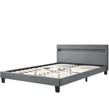 Lade das Bild in den Galerie-Viewer, LED Polsterbett Lattenrost – Kunstleder Bezug &amp; Holz Gestell in grau,inkl. LED-Beleuchtung, Kunstleder &amp; Lattenrost，Jugendbett Bett(140 x 200cm)
