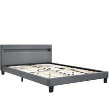 Lade das Bild in den Galerie-Viewer, LED Polsterbett Lattenrost – Kunstleder Bezug &amp; Holz Gestell in grau,inkl. LED-Beleuchtung, Kunstleder &amp; Lattenrost，Jugendbett Bett(140 x 200cm)(Mit Federkernmatratze)
