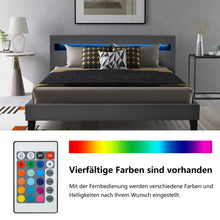 Lade das Bild in den Galerie-Viewer, LED Polsterbett Lattenrost – Kunstleder Bezug &amp; Holz Gestell in grau,inkl. LED-Beleuchtung, Kunstleder &amp; Lattenrost，Jugendbett Bett(140 x 200cm)

