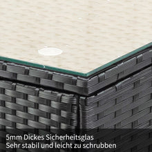 Lade das Bild in den Galerie-Viewer, Polyrattan Lounge-Sofagarnitur, Lounge-Gartenmöbel, Ecksofa, Couchgarnitur mit Sitz- und Rückenkissen, Lounge-Tisch mit Glasplatte, Schwarz
