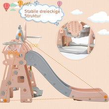 Lade das Bild in den Galerie-Viewer, Kinderrutsche,5 in1 multifunktionale Kleinkinderrutsche mit Basketballkorb,Fußballtor,Schaukel, Kletterturm,für 2-8 Jahre Kinder, Rosa
