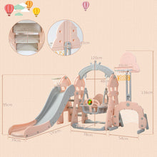 Lade das Bild in den Galerie-Viewer, Kinderrutsche,5 in1 multifunktionale Kleinkinderrutsche mit Basketballkorb,Fußballtor,Schaukel, Kletterturm,für 2-8 Jahre Kinder, Rosa
