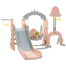 Lade das Bild in den Galerie-Viewer, Kinderrutsche,5 in1 multifunktionale Kleinkinderrutsche mit Basketballkorb,Fußballtor,Schaukel, Kletterturm,für 2-8 Jahre Kinder, Rosa
