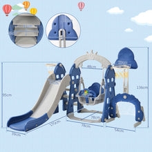Lade das Bild in den Galerie-Viewer, Kinderrutsche,5 in1 multifunktionale Kleinkinderrutsche mit Basketballkorb,Fußballtor,Schaukel, Kletterturm,für 2-8 Jahre Kinder, Blau
