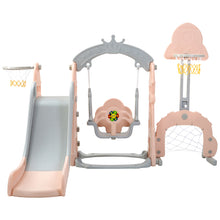 Lade das Bild in den Galerie-Viewer, Kinderrutsche,5 in1 multifunktionale Kleinkinderrutsche mit Basketballkorb,Fußballtor,Schaukel, Kletterturm,für 2-8 Jahre Kinder, Rosa
