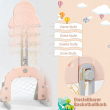 Lade das Bild in den Galerie-Viewer, Kinderrutsche,5 in1 multifunktionale Kleinkinderrutsche mit Basketballkorb,Fußballtor,Schaukel, Kletterturm,für 2-8 Jahre Kinder, Rosa
