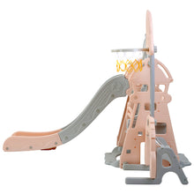 Lade das Bild in den Galerie-Viewer, Kinderrutsche,5 in1 multifunktionale Kleinkinderrutsche mit Basketballkorb,Fußballtor,Schaukel, Kletterturm,für 2-8 Jahre Kinder, Rosa

