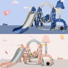 Lade das Bild in den Galerie-Viewer, Kinderrutsche,5 in1 multifunktionale Kleinkinderrutsche mit Basketballkorb,Fußballtor,Schaukel, Kletterturm,für 2-8 Jahre Kinder, Rosa
