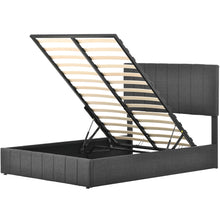 Lade das Bild in den Galerie-Viewer, Hydraulisch Doppelbett Polsterbett 140x200cm, Verstellbares Kopfteil, Bett mit Lattenrost aus Metallrahmen, Leinenmaterial, Modernes Bettgestell mit Stauraum, Großer Stauraum,Grau(Mit Matratze)
