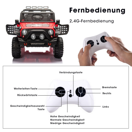 KOMFOTTEU Elektro-Kinderauto 12V, mit 2,4G-Fernbedienung, Musik, Hupe, USB,  Bluetooth, LED-Scheinwerfer