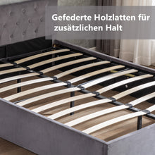 Lade das Bild in den Galerie-Viewer, Bett mit Bettkasten Samt-Stoff Polsterbett Lattenrost Doppelbett Stauraum Holzfuß (Grau, 140 x 200 cm,ohne Matratze)
